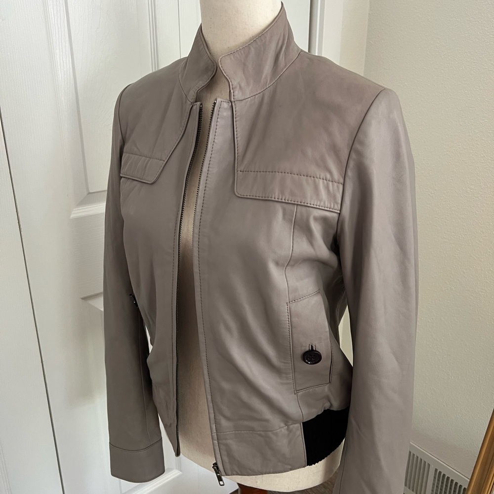 REISS Women's Gray Leather Jacket size 8
